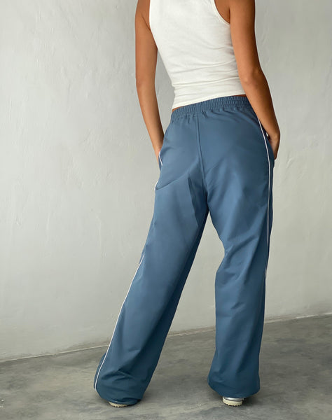 Image of Benton Wide Leg Jogger in Blue with 'M' Embroidery