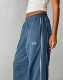 Image of Benton Wide Leg Jogger in Blue with 'M' Embroidery