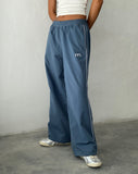 Image of Benton Wide Leg Jogger in Blue with 'M' Embroidery