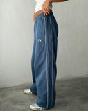 Image of Benton Wide Leg Jogger in Blue with 'M' Embroidery