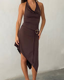 Images of Ruebelle Halterneck Asymmetric Midi Dress in Mocca