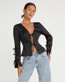 image of Ruhara Long Sleeve Top in Satin Black