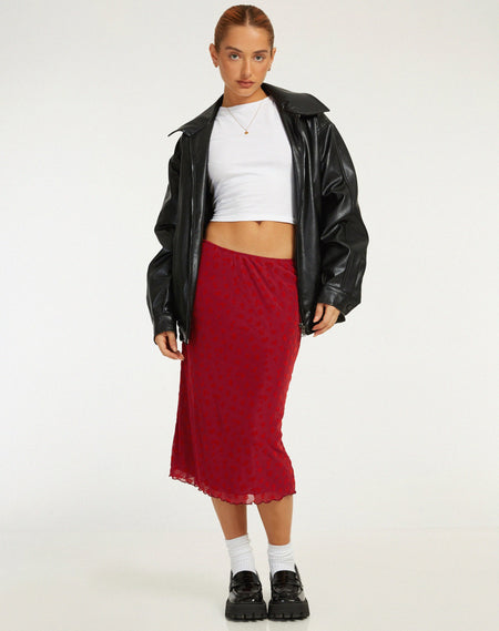 Widya Cargo Midi Skirt in Cotton Drill Redwood with White Top Stitch