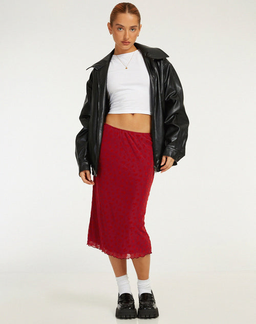 image of Rujha Midi Skirt in Red Flock Mesh