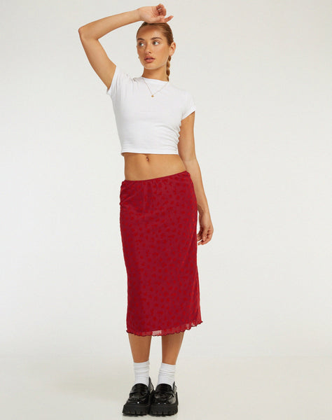 image of Rujha Midi Skirt in Red Flock Mesh