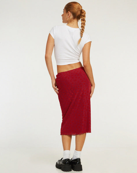 image of Rujha Midi Skirt in Red Flock Mesh