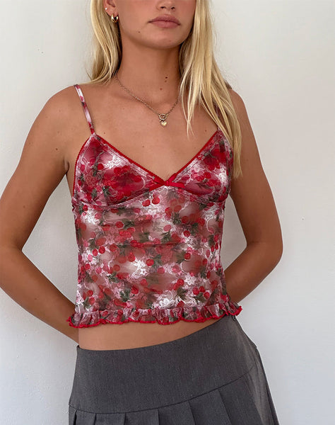 Image of Rumaysa Top in Printed Lace Cherry