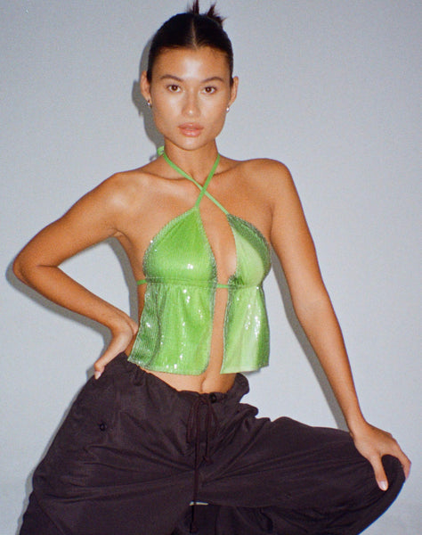 image of Runita Top in Sequin Solarized Green