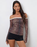 Image of Rusaka Bardot Top in Mesh Deer Print Brown