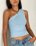 Image of Ruthie One Shoulder Frill Top in Light Blue