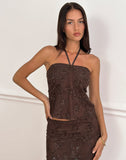 Image of Ruwi Sequin Knit Halter Top in Dark Brown