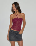 Image of Ruwi Halter Top in Sequin Knit Burgundy