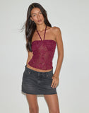 Image of Ruwi Halter Top in Sequin Knit Burgundy