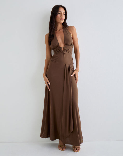 Image of Ryoko Maxi Dress in Cupro Dark Brown