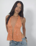 Image of Ryoma Halterneck Top in Sequin Knit Orange