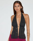 Image of Ryoma Halterneck Top in Flower Broderie Black