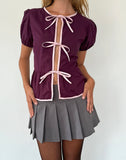 Image of Ryota Tie Front Blouse in Oxblood with Pink Lady Binding