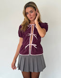 Image of Ryota Tie Front Blouse in Oxblood with Pink Lady Binding