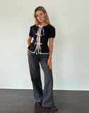 Image of Ryota Tie Front Blouse in Black with White Binding