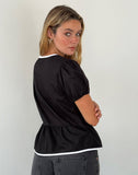 Image of Ryota Tie Front Blouse in Black with White Binding