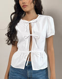 image of Ryota Tie Front Blouse in White with White Binding