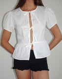 image of Ryota Tie Front Blouse in White with White Binding