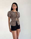 Image of Ryota Tie Front Blouse in Leopard Sandstorm