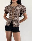 Image of Ryota Tie Front Blouse in Leopard Sandstorm