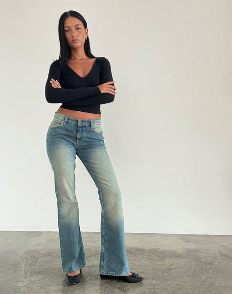 Image of Rigid Low Rise Flare Jeans in Sea Green