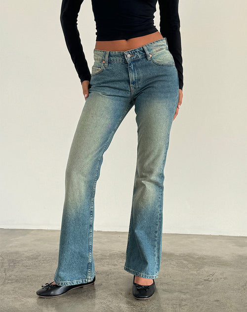 Image of Rigid Low Rise Flare Jeans in Sea Green