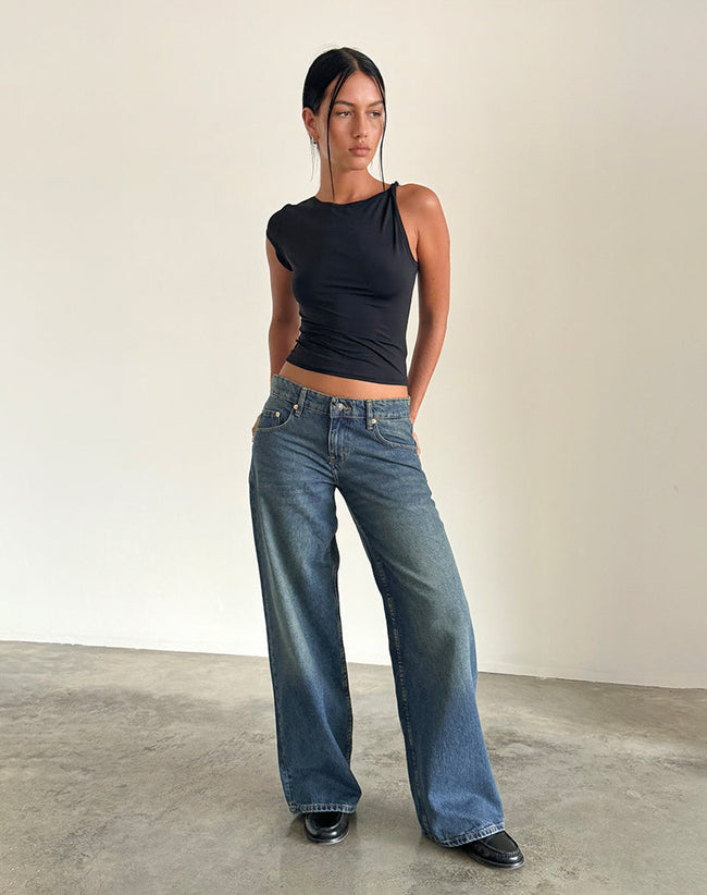 Image of Roomy Extra Wide Low Rise Jeans in Bright Blue