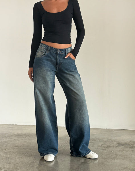 Image of Roomy Extra Wide Low Rise Jeans in Dark Vintage