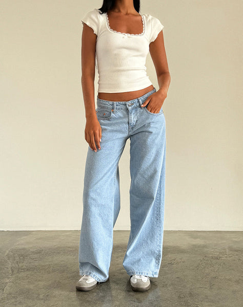 Image of Roomy Extra Wide Low Rise Jeans in Light Wash Blue