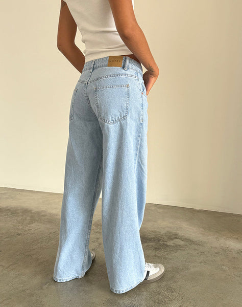 Image of Roomy Extra Wide Low Rise Jeans in Light Wash Blue