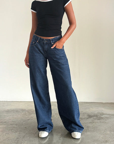 Mid Rise Straight Leg Jeans in Mid Blue Used Denim