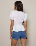 image of Ryota Tie Front Blouse in White with White Binding