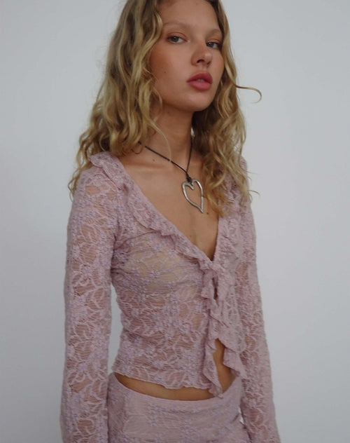 image of Sadiru Cardigan in Lace Dusky Pink