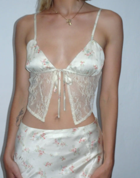 Image of Sahira Lace Cami Top in Satin Vintage Rose Garland