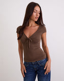 Image of Saiba Cap Sleeve Top in Cupro Dark Brown