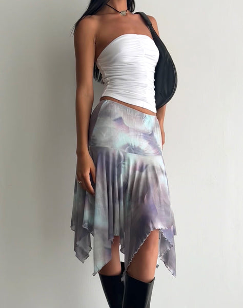 Image of Jovali Low Waist Midi Skirt in Mesh Printed Pearly Shell