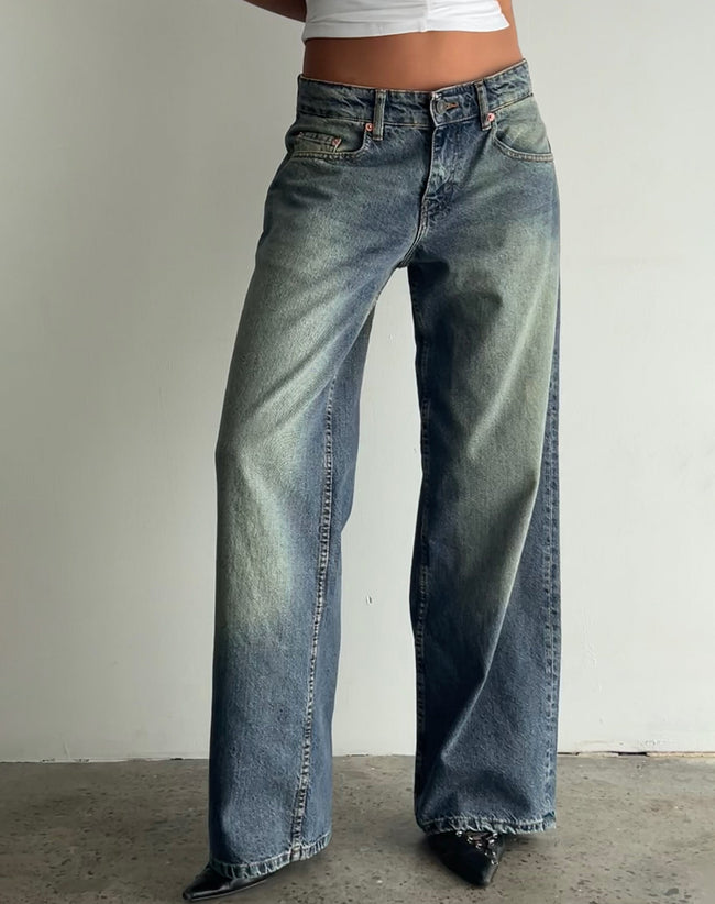 Image of Roomy Extra Wide Low Rise Jeans in Extreme Blue Green