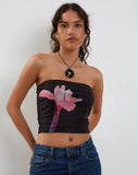 Image of Shae Bandeau Top in Black with Pink Flower Placement