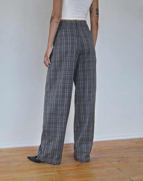 Image of Sakaria Wide Leg Trouser in Grey Check