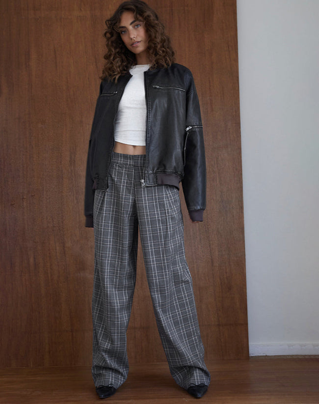 Image of Sakaria Wide Leg Trouser in Grey Check