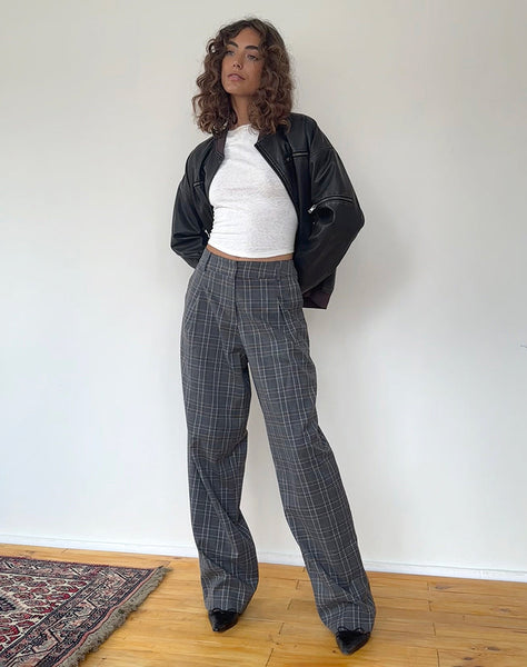 Image of Sakaria Wide Leg Trouser in Grey Check