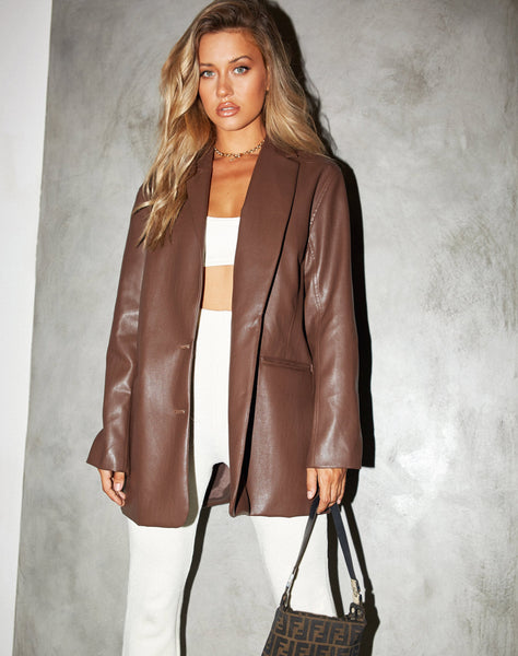 Image of Saken Blazer in Pu Brown