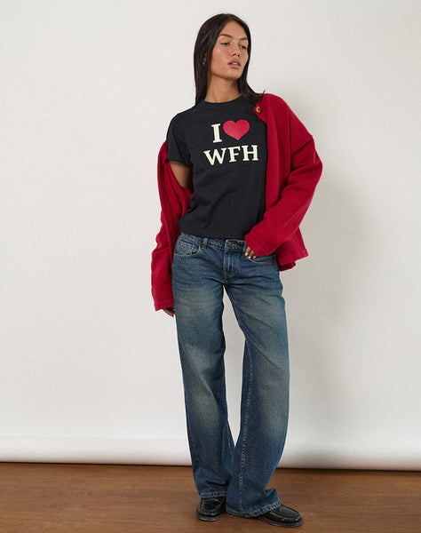 Image of Sakha Top in Black with I Love WFH Slogan