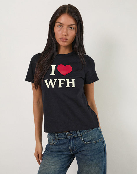 Image of Sakha Top in Black with I Love WFH Slogan