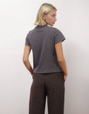 Image of Sakha Boxy Tee in Dark Grey with London Print and Brown Binding