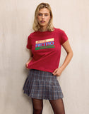 Image of Saki Tee in Adrenaline Red with Motel Retro Club Motif